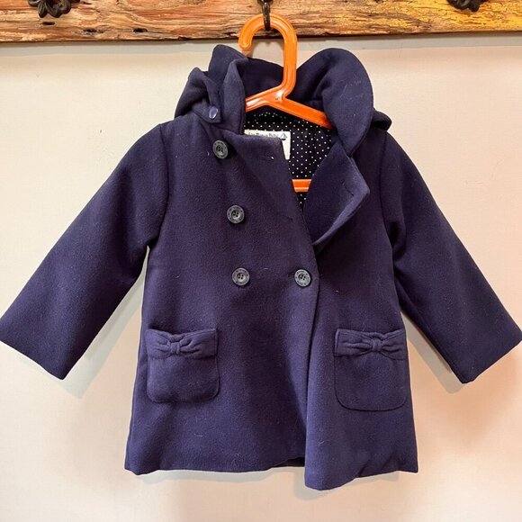 JoJo Maman Bébé Navy‎ Hooded Pea Coat / Sailor coat- Size 2-3 - Picture 2 of 7